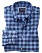 Charles Tyrwhitt Slim Fit Button-down Non-iron Twill Blue And Navy Gingham Cotton Casual Shirt Single Cuff Size Large By Charles Tyrwhitt