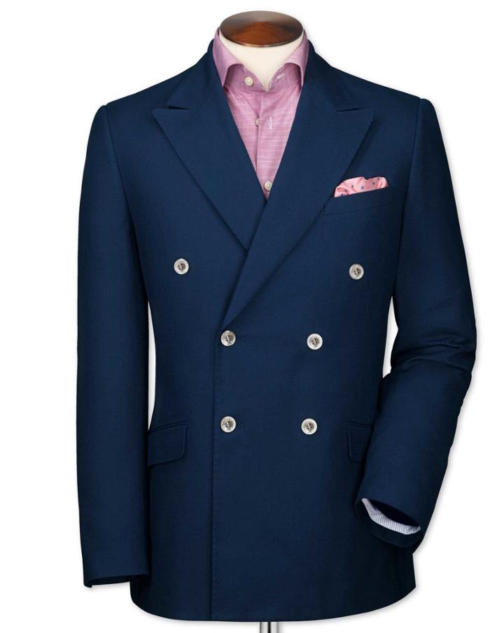 Charles Tyrwhitt Charles Tyrwhitt Slim Fit Navy Double Breasted Italian Cotton Cotton Blazer Size 44