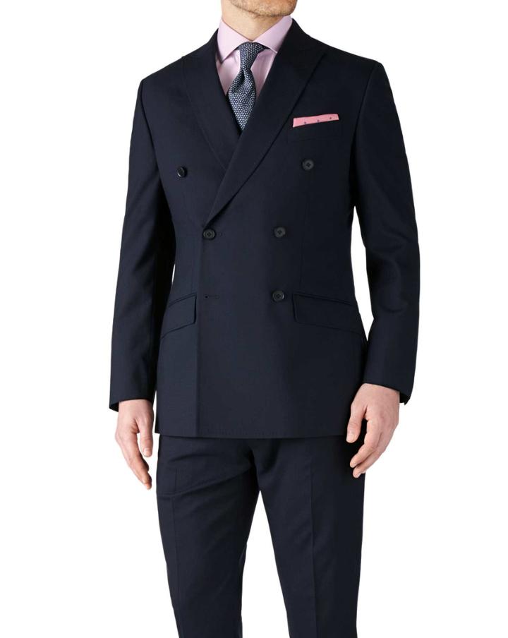Charles Tyrwhitt Charles Tyrwhitt Navy Slim Fit Flannel Double Breasted Business Suit Wool Jacket Size 40