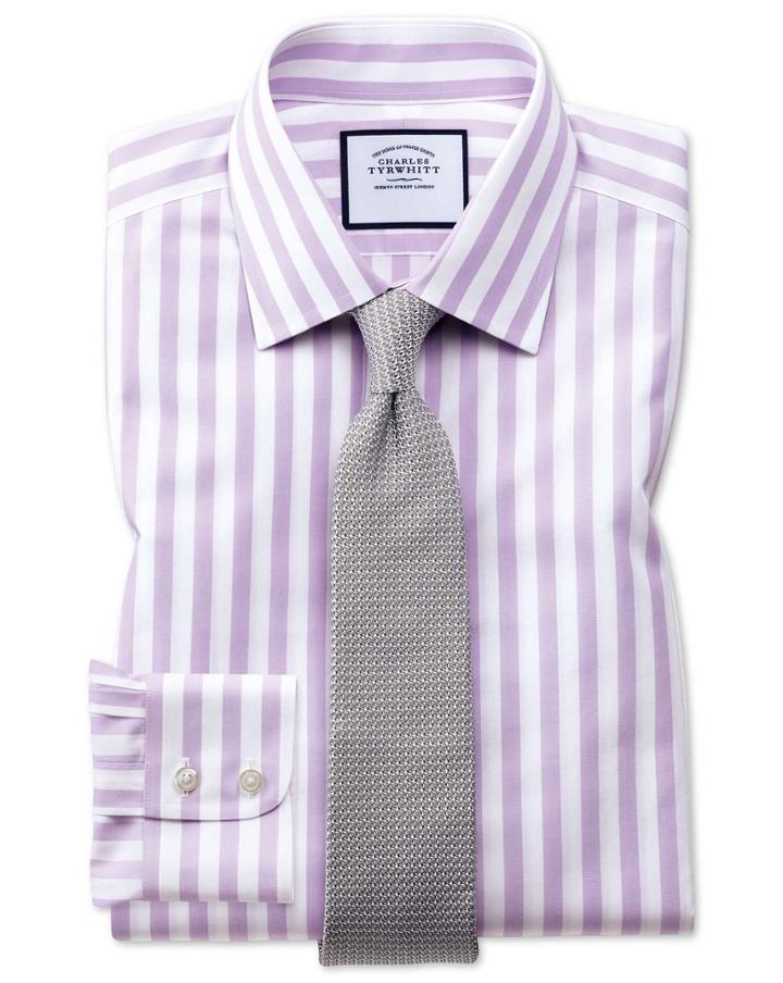 Charles Tyrwhitt Slim Fit Non-iron Jermyn Street Stripes Purple Cotton Dress Shirt Single Cuff Size 14.5/33 By Charles Tyrwhitt
