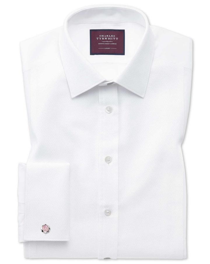  Slim Fit Luxury Marcella Bib Front White Tuxedo Egyptian Cotton Dress Shirt French Cuff Size 16/35 By Charles Tyrwhitt