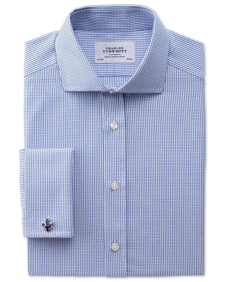Charles Tyrwhitt Slim Fit Spread Collar Egyptian Cotton Textured Stripe Royal Blue Dress Shirt Single Cuff Size 16/38 By Charles Tyrwhitt