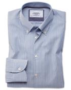 Charles Tyrwhitt Extra Slim Fit Button-down Business Casual Non-iron Blue Stripe Cotton Dress Casual Shirt Single Cuff Size 14.5/33 By Charles Tyrwhitt