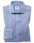  Slim Fit Non-iron Cotton Stretch Oxford Grid Check Blue Dress Shirt Single Cuff Size 14.5/32 By Charles Tyrwhitt