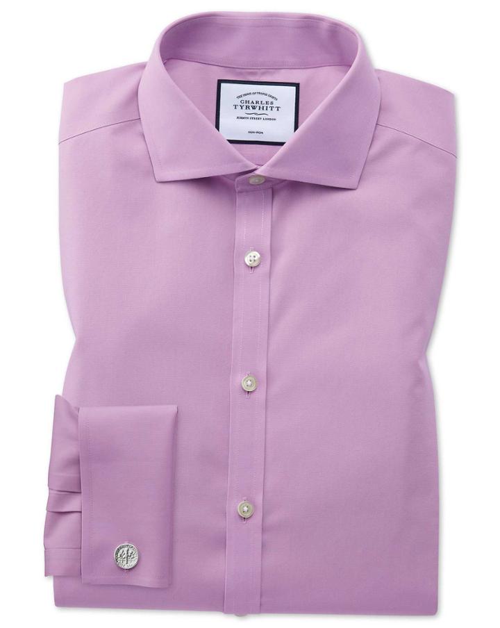  Extra Slim Fit Non-iron Spread Collar Violet Poplin Cotton Dress Shirt French Cuff Size 14.5/32 By Charles Tyrwhitt