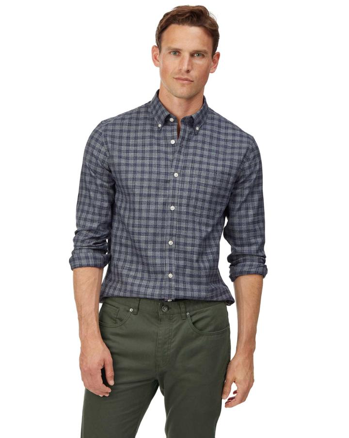  Extra Slim Fit Grey Check Soft Wash Non-iron Twill Cotton Casual Shirt Single Cuff Size Medium By Charles Tyrwhitt
