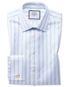  Extra Slim Fit Egyptian Cotton Royal Oxford Sky Blue Stripe Dress Shirt French Cuff Size 14.5/32 By Charles Tyrwhitt