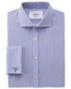 Charles Tyrwhitt Charles Tyrwhitt Extra Slim Fit Spread Collar Non-iron Bengal Stripe Navy Cotton Dress Shirt Size 14.5/32