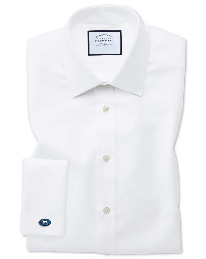  Slim Fit Egyptian Cotton Royal Oxford White Dress Shirt Single Cuff Size 14.5/32 By Charles Tyrwhitt