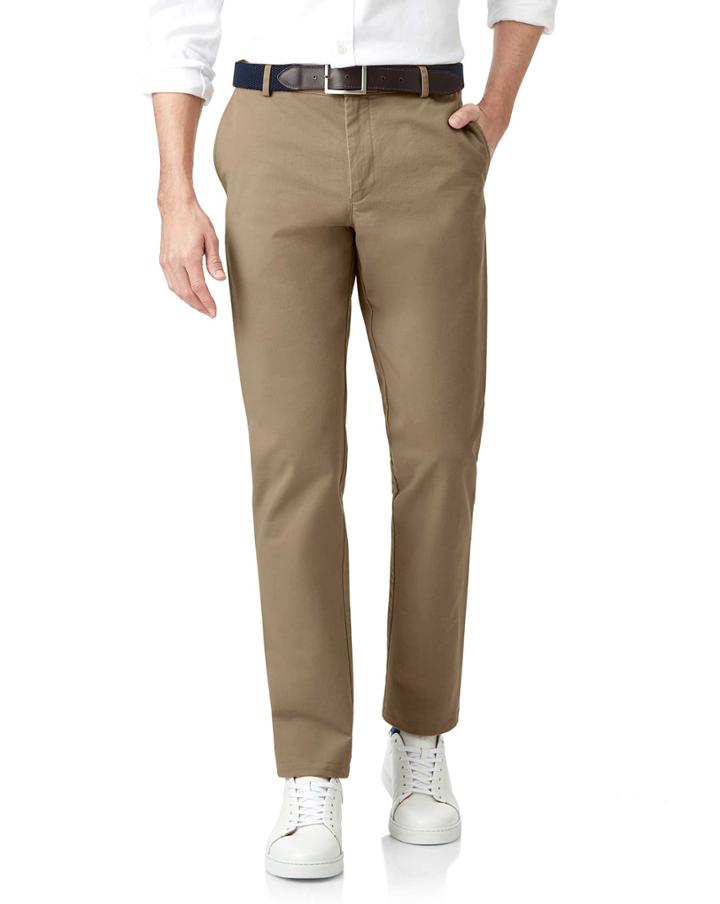  Tan Flat Front Soft Washed Cotton Chino Pants Size W32 L32 By Charles Tyrwhitt