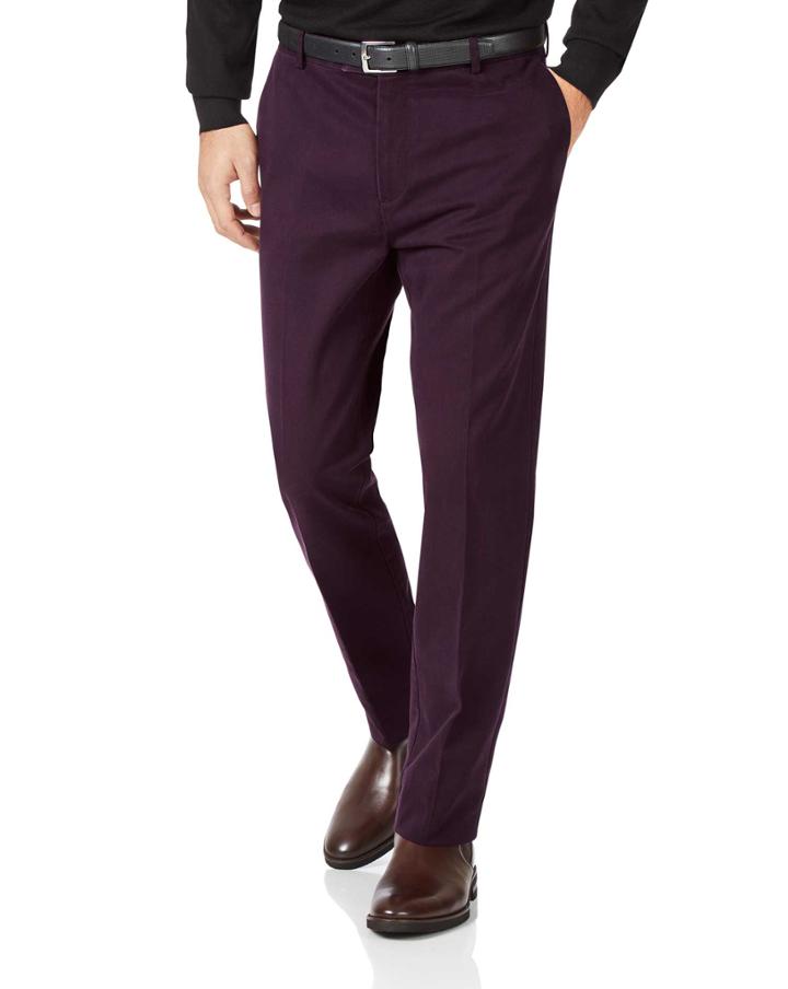  Aubergine Slim Fit Flat Front Non-iron Cotton Chino Pants Size W30 L32 By Charles Tyrwhitt