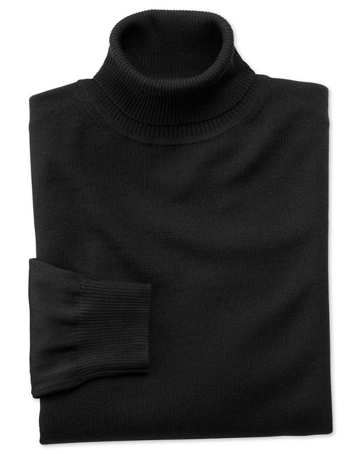 Charles Tyrwhitt Black Merino Wool Roll Neck Sweater Size Xl By Charles Tyrwhitt