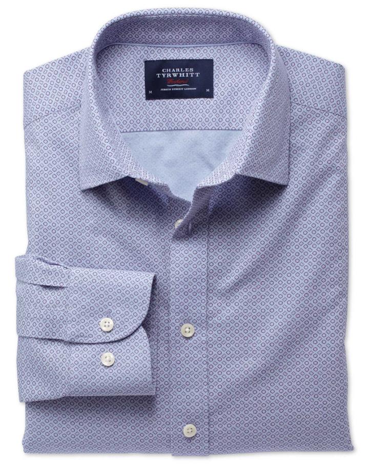 Charles Tyrwhitt Charles Tyrwhitt Extra Slim Fit Sky Blue And Purple Geometric Print Cotton Dress Shirt Size Xxl
