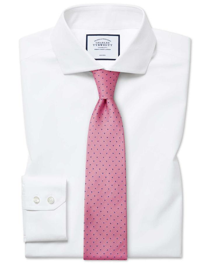  Slim Fit Non-iron Cutaway White Tyrwhitt Cool Cotton Dress Shirt Single Cuff Size 14.5/33 By Charles Tyrwhitt