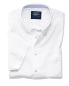  Slim Fit White Washed Oxford Short Sleeve Cotton Casual Shirt Single Cuff Size Large By Charles Tyrwhitt
