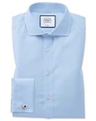  Slim Fit Spread Collar Non-iron Twill Sky Blue Cotton Dress Shirt French Cuff Size 14.5/33 By Charles Tyrwhitt