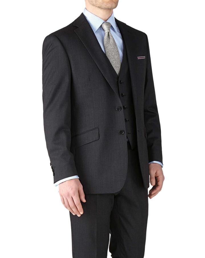 Charles Tyrwhitt Charles Tyrwhitt Charcoal Classic Fit End-on-end Business Suit Wool Jacket Size 36