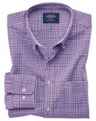 Charles Tyrwhitt Extra Slim Fit Button-down Non-iron Oxford Gingham Purple Stripe Cotton Casual Shirt Single Cuff Size Medium By Charles Tyrwhitt