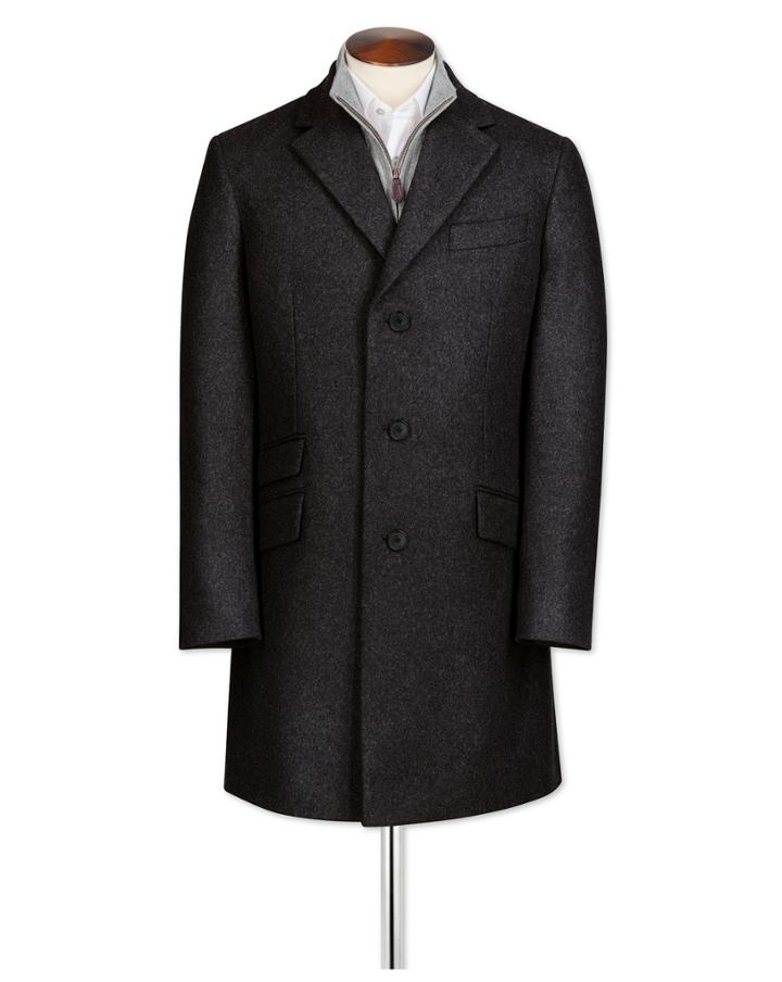  Charcoal Italian Wool And Cashmere Epsom Overwool/cashmere Coat Size 36 By Charles Tyrwhitt