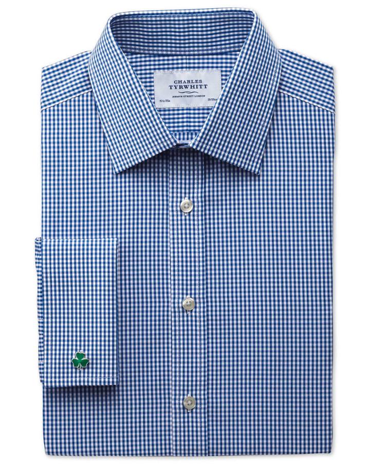 Charles Tyrwhitt Charles Tyrwhitt Classic Fit Small Gingham Navy Cotton Dress Shirt Size 15/33