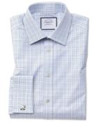  Extra Slim Fit Blue Multi Check Egyptian Cotton Dress Shirt French Cuff Size 14.5/32 By Charles Tyrwhitt