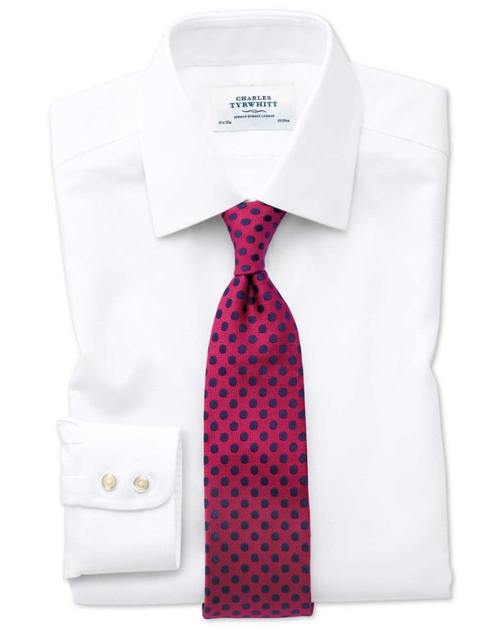 Charles Tyrwhitt Extra Slim Fit Non-iron Square Weave White Cotton Dress Casual Shirt French Cuff Size 14.5/32 By Charles Tyrwhitt