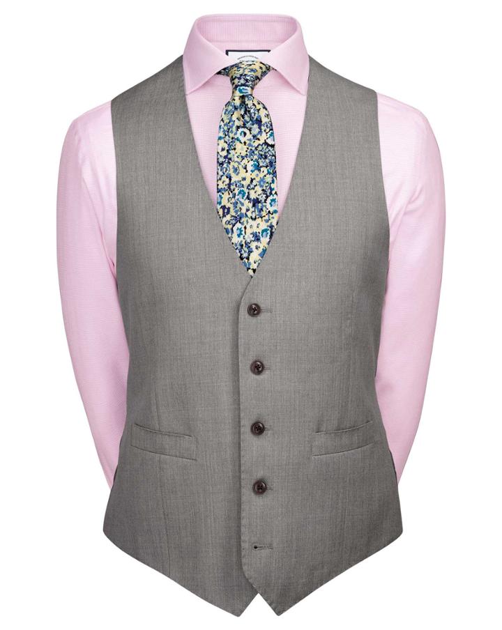  Silver Adjustable Fit Italian Suit Wool Vests Size W38 By Charles Tyrwhitt