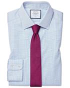  Extra Slim Fit Non-iron Sky Blue Mini Grid Check Twill Cotton Dress Shirt French Cuff Size 15/32 By Charles Tyrwhitt