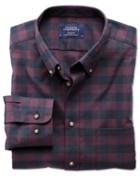Charles Tyrwhitt Charles Tyrwhitt Extra Slim Fit Non-iron Twill Wine And Navy Check Cotton Dress Shirt Size Small