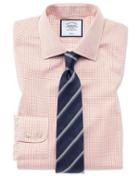  Slim Fit Non-iron Twill Mini Grid Check Orange Cotton Dress Shirt Single Cuff Size 14.5/33 By Charles Tyrwhitt
