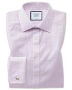  Classic Fit Non-iron Twill Mini Grid Check Purple Cotton Dress Shirt French Cuff Size 15.5/33 By Charles Tyrwhitt
