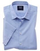  Slim Fit Blue Square Short Sleeve Soft Texture Cotton Casual Shirt Single Cuff Size Small By Charles Tyrwhitt