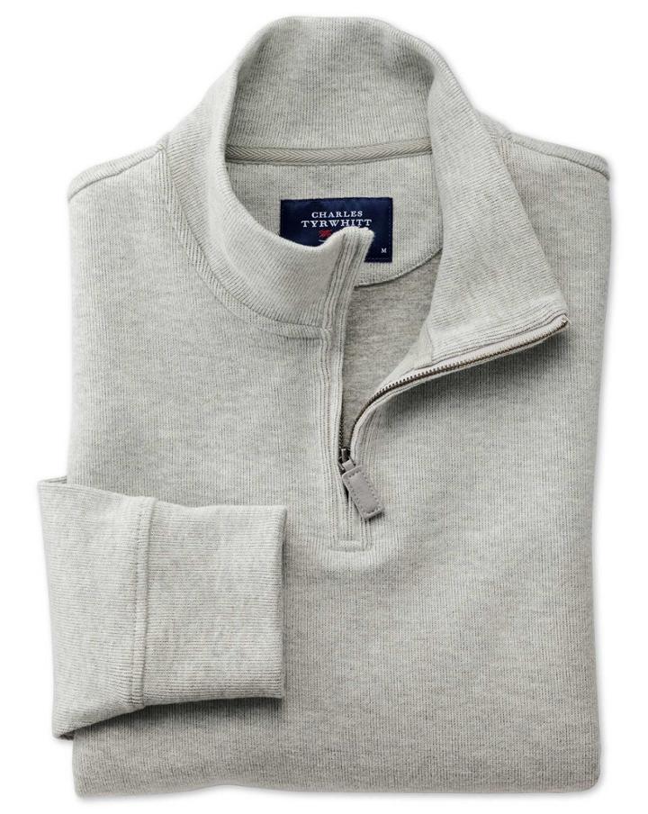  Light Grey Half Zip Jersey Sweater Long Sleeve Cotton Jacket Size Large By Charles Tyrwhitt