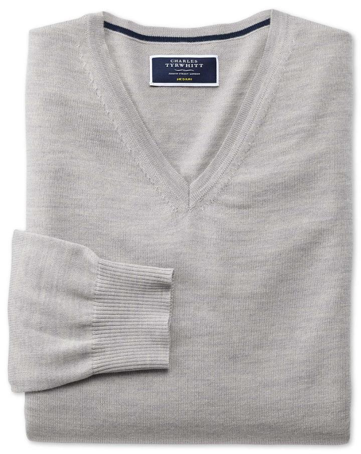 Charles Tyrwhitt Silver Merino Wool V-neck Sweater Size Large By Charles Tyrwhitt