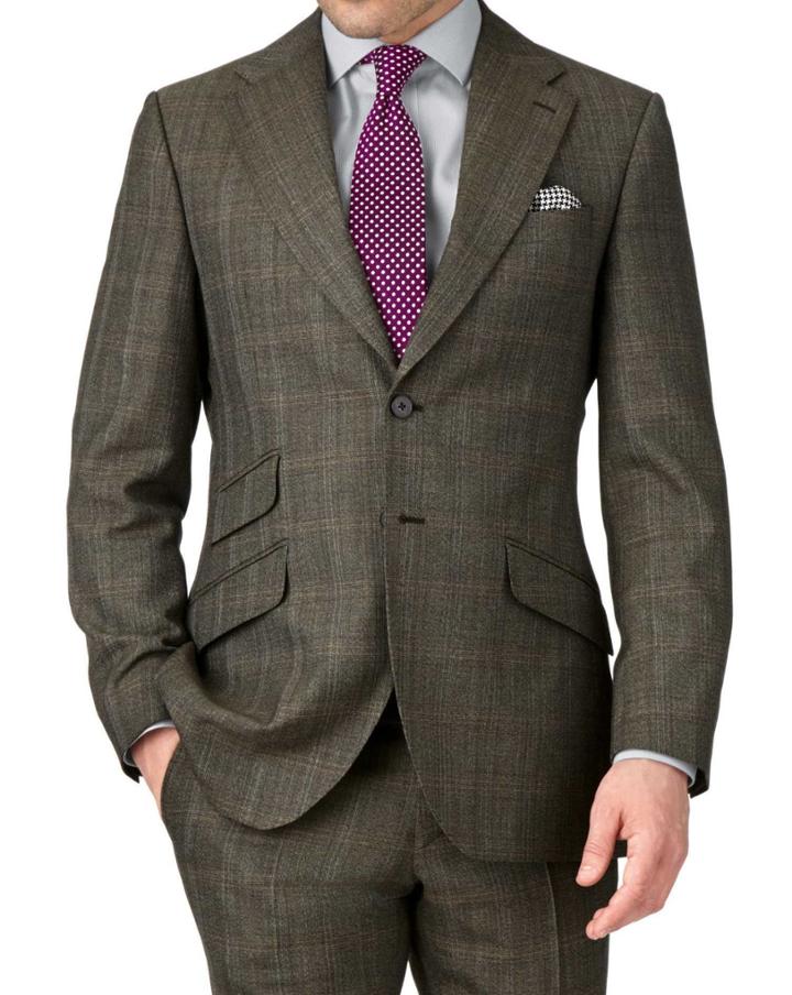 Charles Tyrwhitt Charles Tyrwhitt Khaki Slim Fit Thornproof Luxury Suit Wool Jacket Size 36