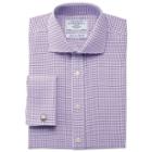 Charles Tyrwhitt Charles Tyrwhitt Slim Fit Non-iron Spread Collar Basketweave Check Purple Cotton Dress Shirt Size 15/35