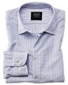  Slim Fit Washed White And Blue Striped Textured Cotton Casual Shirt Single Cuff Size Xs By Charles Tyrwhitt