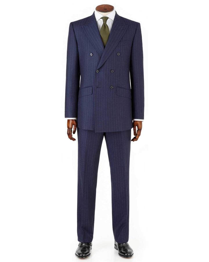 Charles Tyrwhitt Navy Stripe Slim Fit Saxony Double Breasted Business Suit Wool Jacket Size 40 By Charles Tyrwhitt