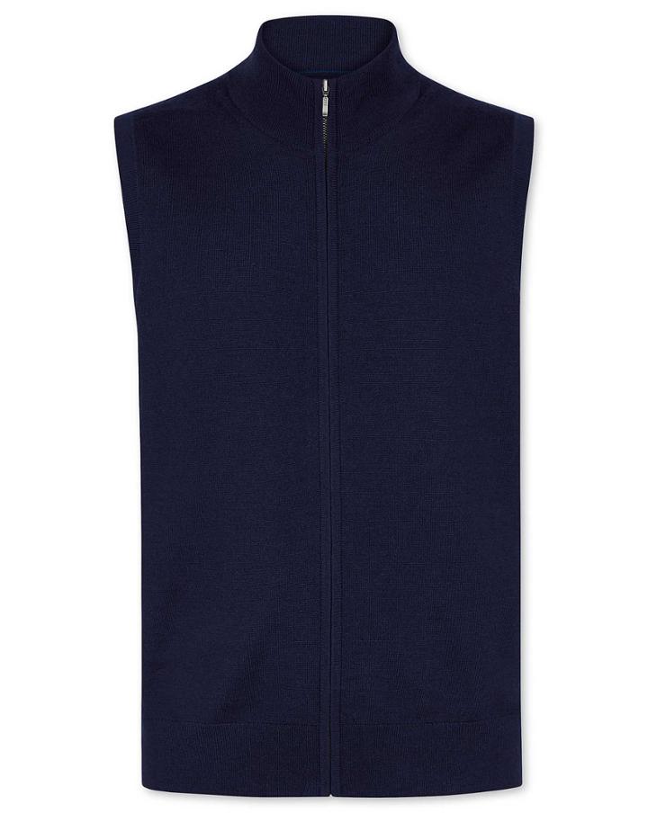  Navy Merino Zip Through Gilet Size Large By Charles Tyrwhitt