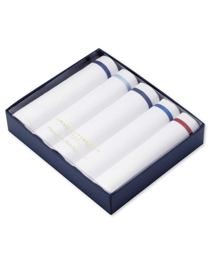  White Plain Cotton Handkerchief Box Set By Charles Tyrwhitt