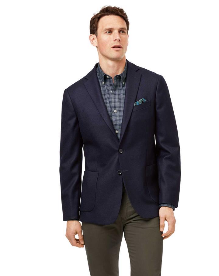  Slim Fit Navy Textured Modern Unlined Wool Jacket Size 36 By Charles Tyrwhitt