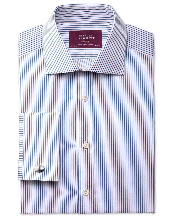 Charles Tyrwhitt Charles Tyrwhitt Extra Slim Fit Semi-spread Collar Luxury Poplin Blue Cotton Dress Shirt Size 16.5/34