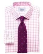  Slim Fit Non-iron Twill Grid Check Light Pink Cotton Dress Shirt Single Cuff Size 16/33 By Charles Tyrwhitt
