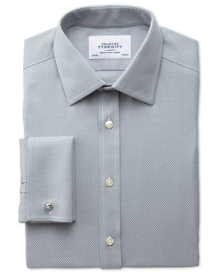 Charles Tyrwhitt Charles Tyrwhitt Slim Fit Non-iron Honeycomb Grey Cotton Dress Shirt Size 15/35