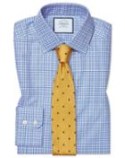  Slim Fit Brushed-back Basketweave Blue Check Cotton Dress Shirt Single Cuff Size 14.5/33 By Charles Tyrwhitt