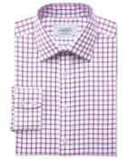  Extra Slim Fit Non-iron Twill Grid Check Purple Cotton Dress Shirt Single Cuff Size 14.5/33 By Charles Tyrwhitt