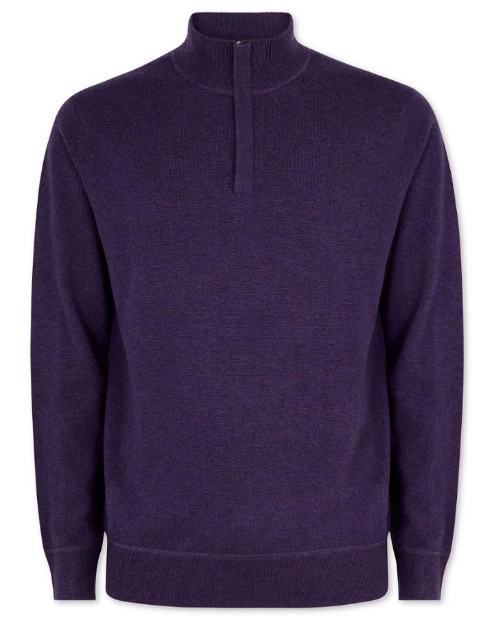 Dark Purple Merino Cashmere Zip Neck Sweater Size Large By Charles Tyrwhitt