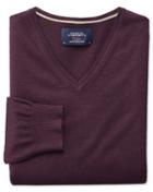  Wine Merino Wool V-neck Sweater Size Large By Charles Tyrwhitt