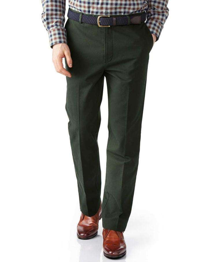 Charles Tyrwhitt Charles Tyrwhitt Dark Green Extra Slim Fit Flat Front Non-iron Cotton Chino Pants Size W30 L34