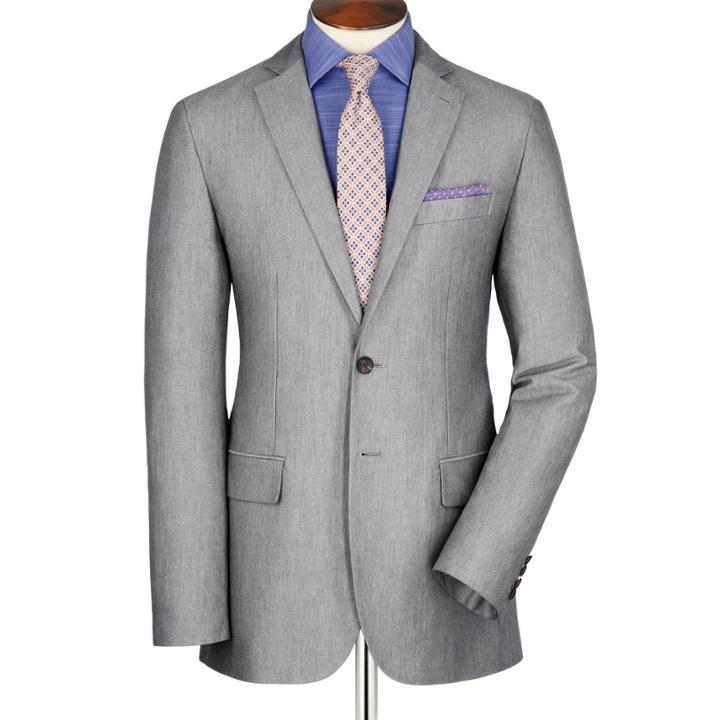 Charles Tyrwhitt Charles Tyrwhitt Silver Grey Slim Fit Oxford Unstructured Cotton Jacket Size 44